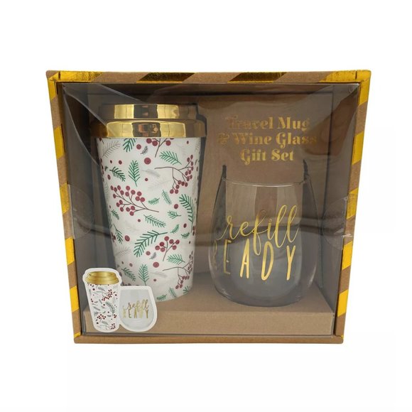Melwood | NWT 2 Piece Holly Berry Acrylic Travel Mug & Wine Glass Set - Picture 3 of 7
